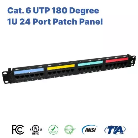 Panel de conexión de 180 grados Cat.6 UTP 1U 24 puertos tipo 110 y Krone - Panel de conexión de 180 grados Cat 6 UTP 1U 24 puertos tipo 110 y Krone